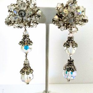 Vintage Handbeaded CRYSTAL AB Austrian Crystal Dangle Earrings Faceted